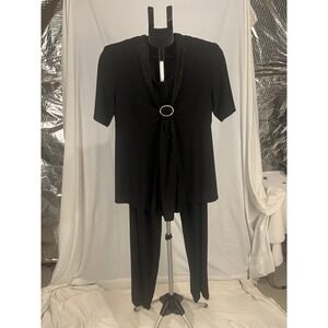 R&M Richards Womens Black Glitter Rhinestone 2 Piece Pant Set Size 16 Formal